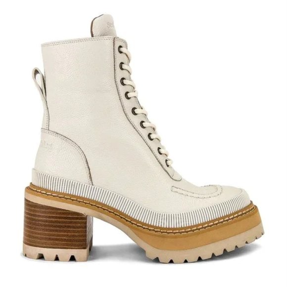 See By Chloe Shoes - NWT See by Chloe Mahalia Bone Leather Lace up Combat Boot 39